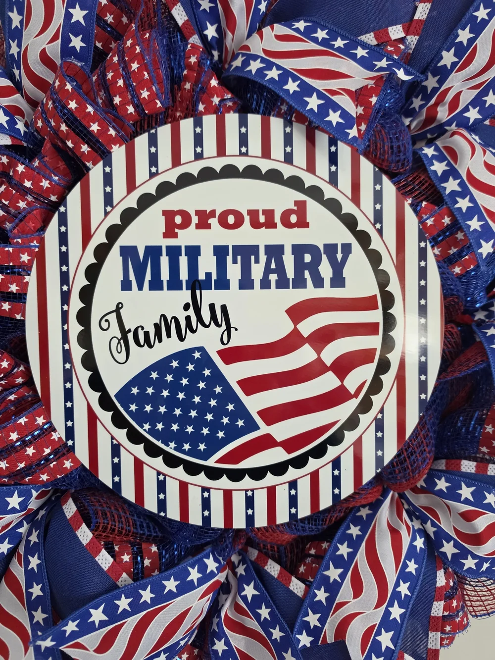 Proud Military Family Patriotic Red, White & Blue Wreath